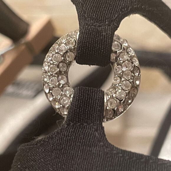 Stuart Weitzman 7 Black Satin Strappy Heels | Rhinestone Circle, Spain Y2K - Picture 12 of 13